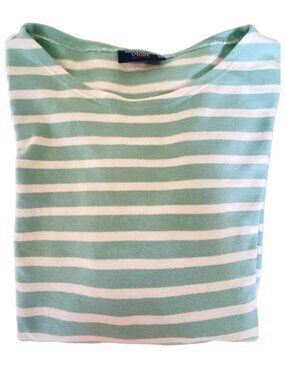 St. James L'Atelier Cotton Knit Top, size XL, Aqua and White Stripe